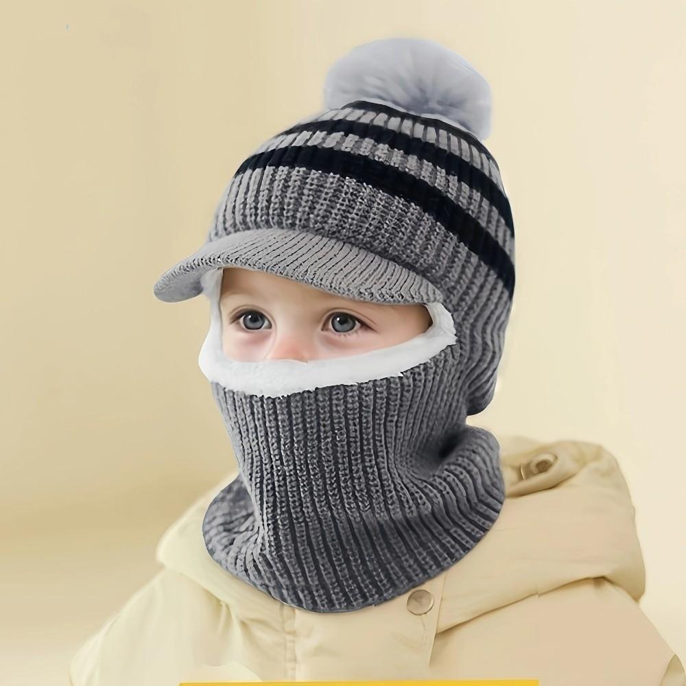 Plush Kids Ear Protection Balaclava Thermal Warm Neck Warmer Hat 2 In 1 Thick Knit Beanie Outdoor