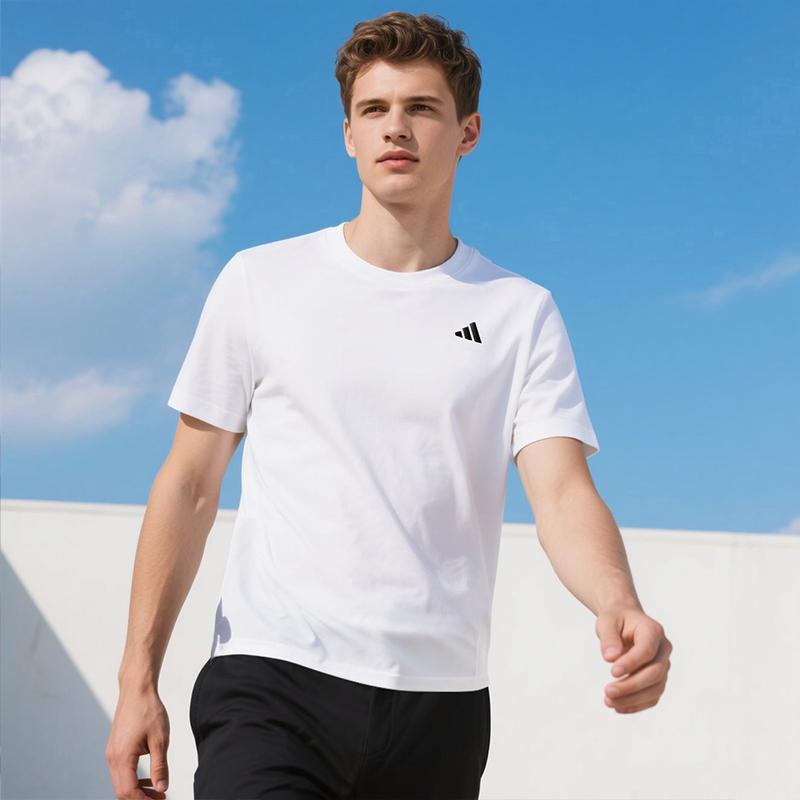 adidas Классическая быстросохнущая футболка с тремя полосками Легкий дышащий фитнес-топ Круглый вырез Короткий рукав Мужские топы Белый KC3740