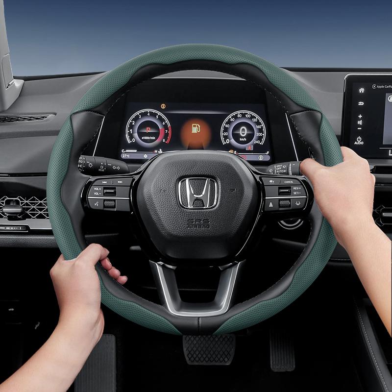 Suitable for Honda's Breathable Holes Leather Steering Wheel Cover Segmented Quick Release Design Non-Slip and Durable Civic Fit 8Th Gen 8 City ajv256