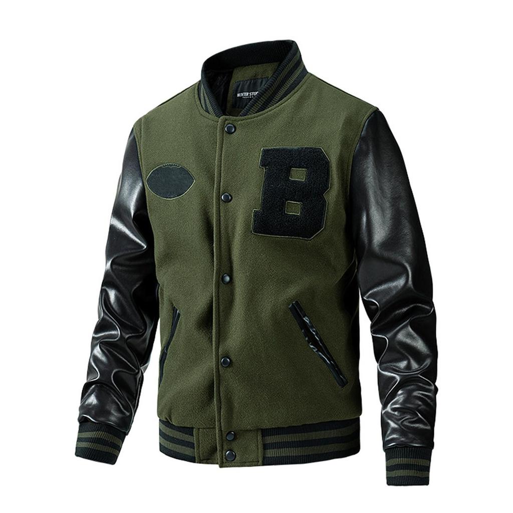Baseball Coat Jacket Men's  And Winter New Casual Color Inserted Wool Coat