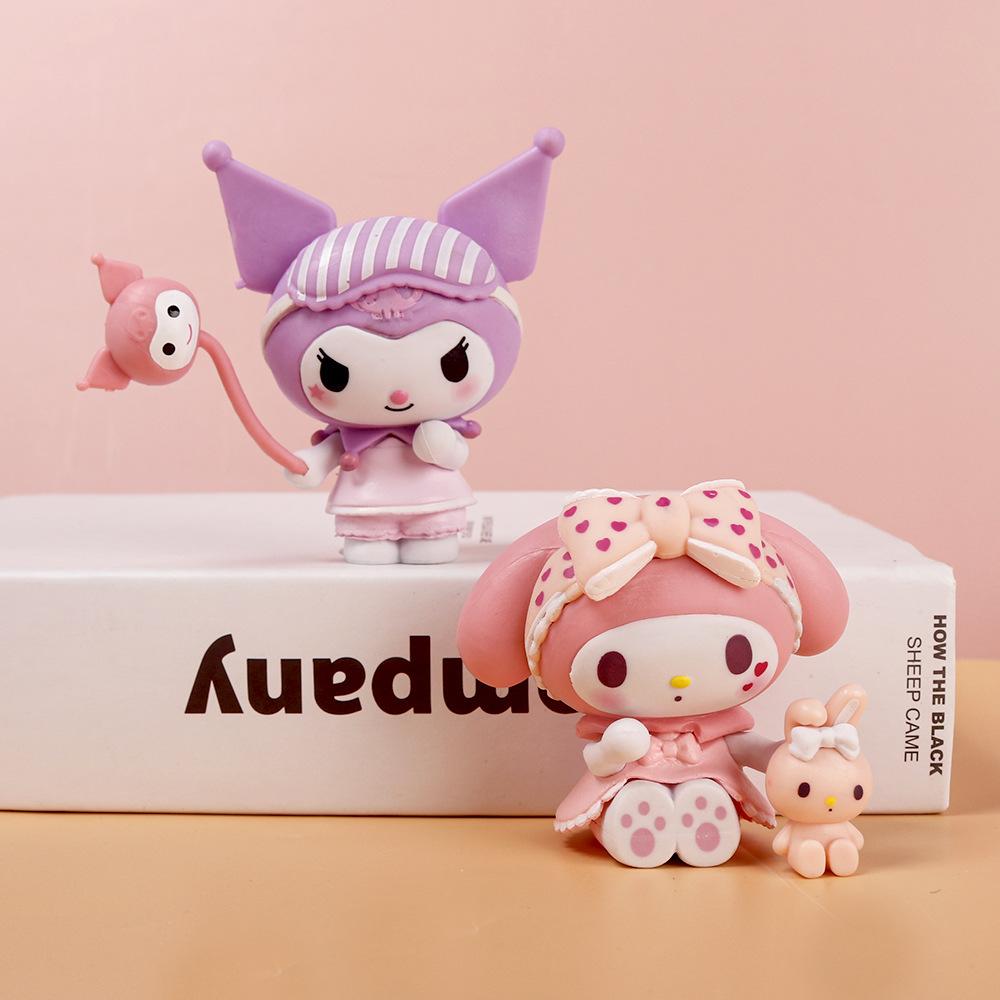 Набор из 6 шт. Фигурки персонажей аниме Sanrio Пижамы Милашка Милые и Очаровательные Куроми Моя Мелоди Кукла Действие Очаровательное Украшение Игрушки Разработанные Для детей