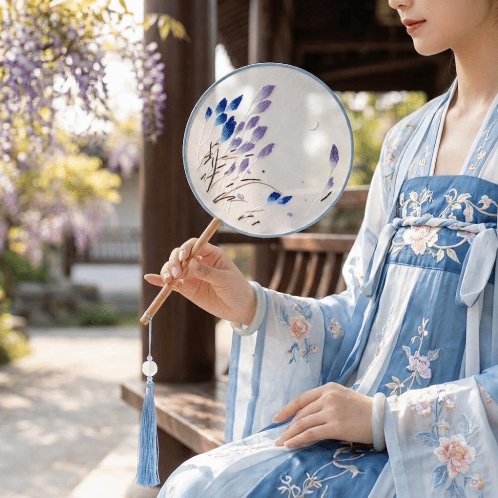Handheld Double Sided Embroidery Fan Wooden Handle Chinese Style Fan Hanfu Hand Fan Wedding