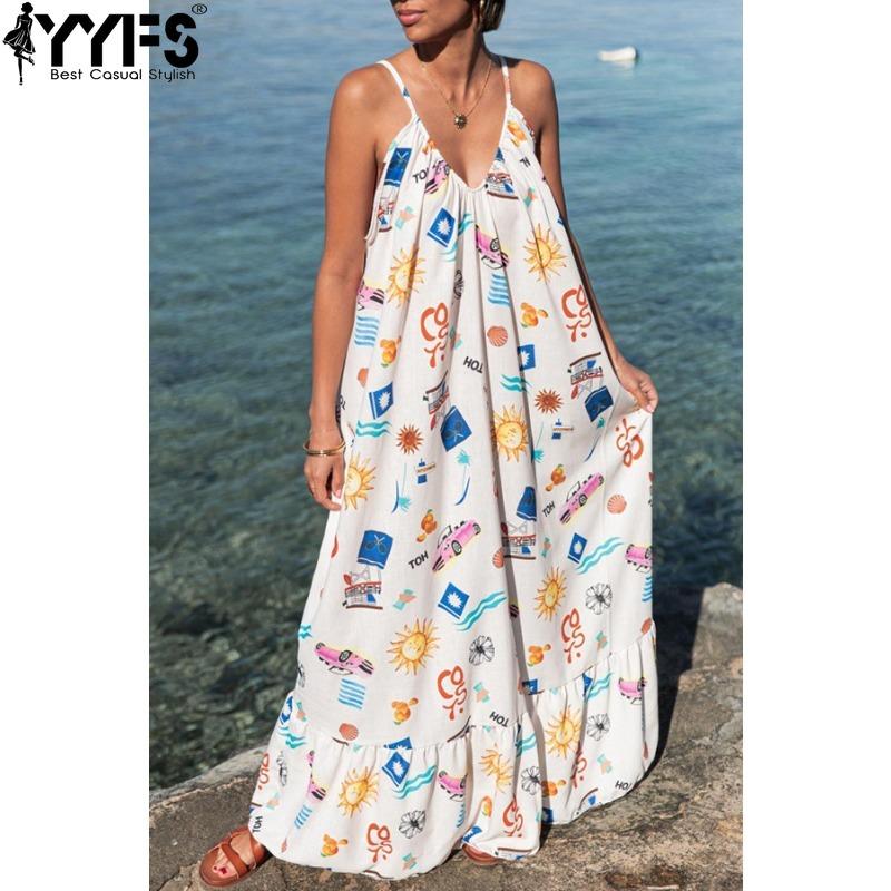 YYFS Women's Fashion Summer Spring Sleeveless V-Neck Loose Waistline Casual Dresses