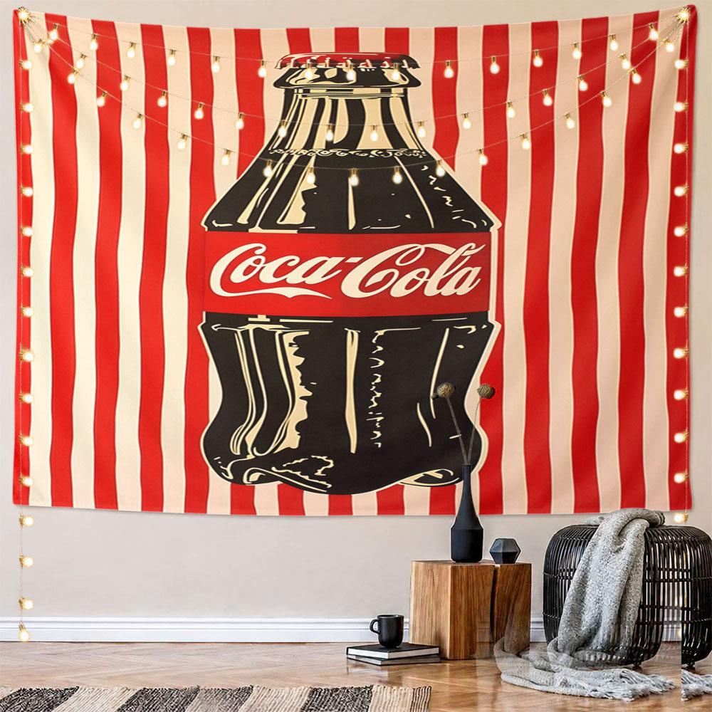 Бутылка Coca-Cola на фоне красных полос Настенный гобелен Декоративный гобелен Домашний декор для спальни и гостиной