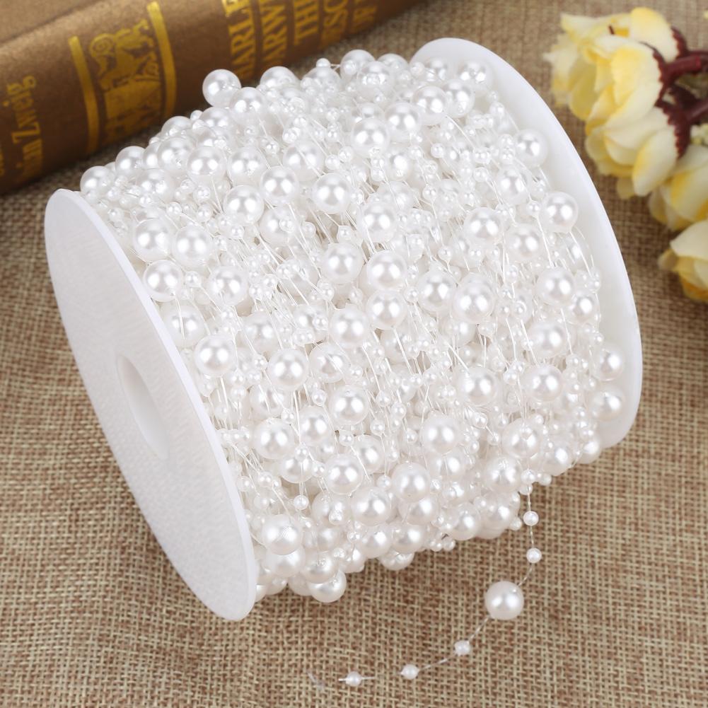 60m Roll Grinding Pearl Wire Beads Garland String DIY Wedding Decoration 3mm+8mm(white)