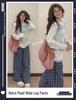 Korean Retro Plaid High Waist Wide Leg Pants for Women - Summer Drapey Straight Leg, Zhao Lusi Style.