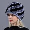 Rabbit Winter Fur Hat for Women Real Fur Knitted Cap