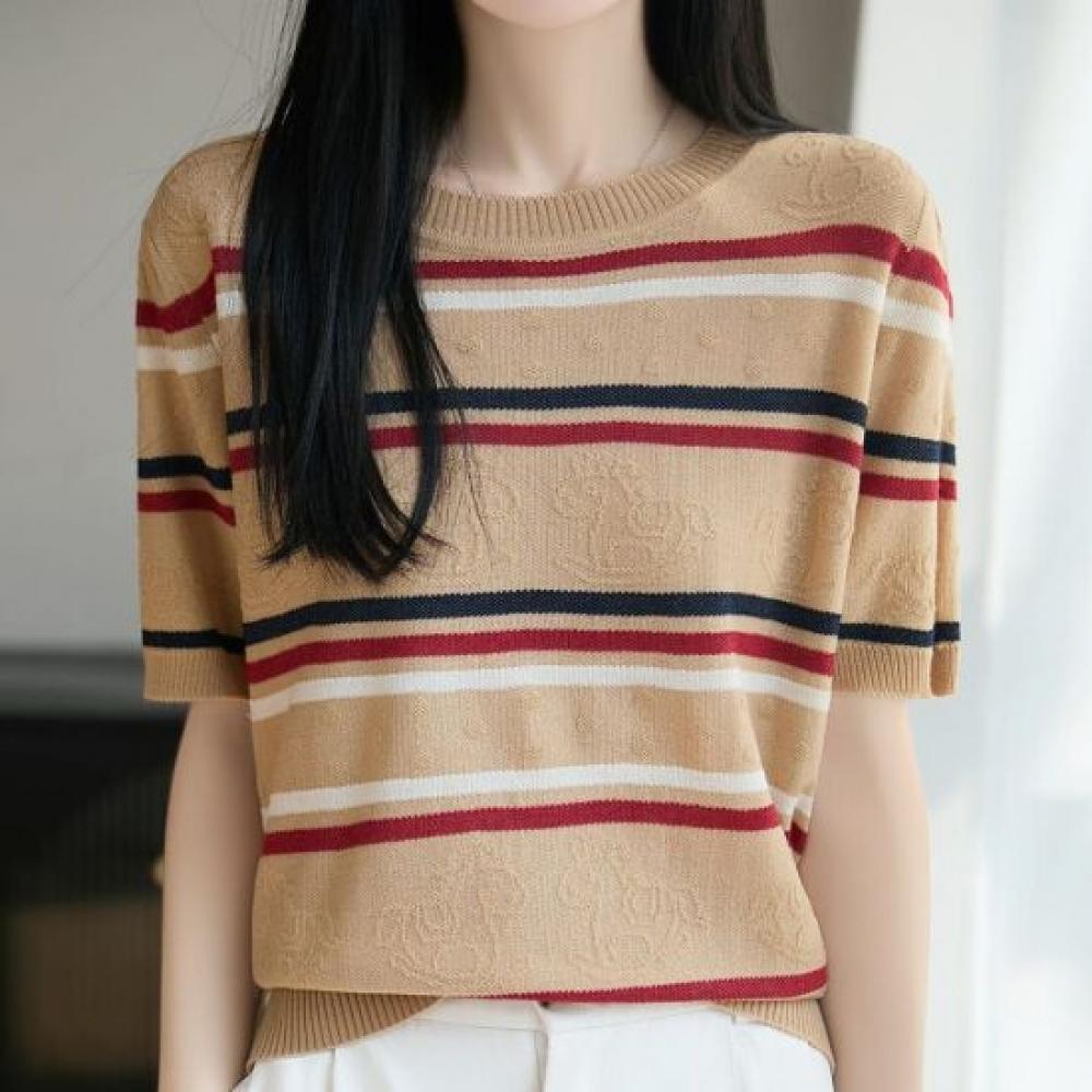Navava Men Casual STripe Round Neck ShorT Sleeve KniT T shirT Nk3622