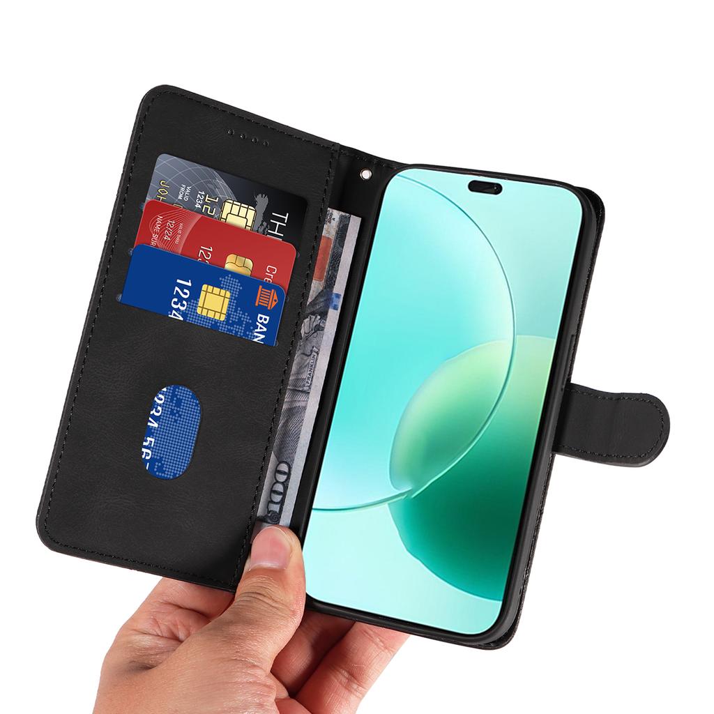 For Honor 400 Lite Wallet Case Leather Phone Cover Stand with Curved Line Design