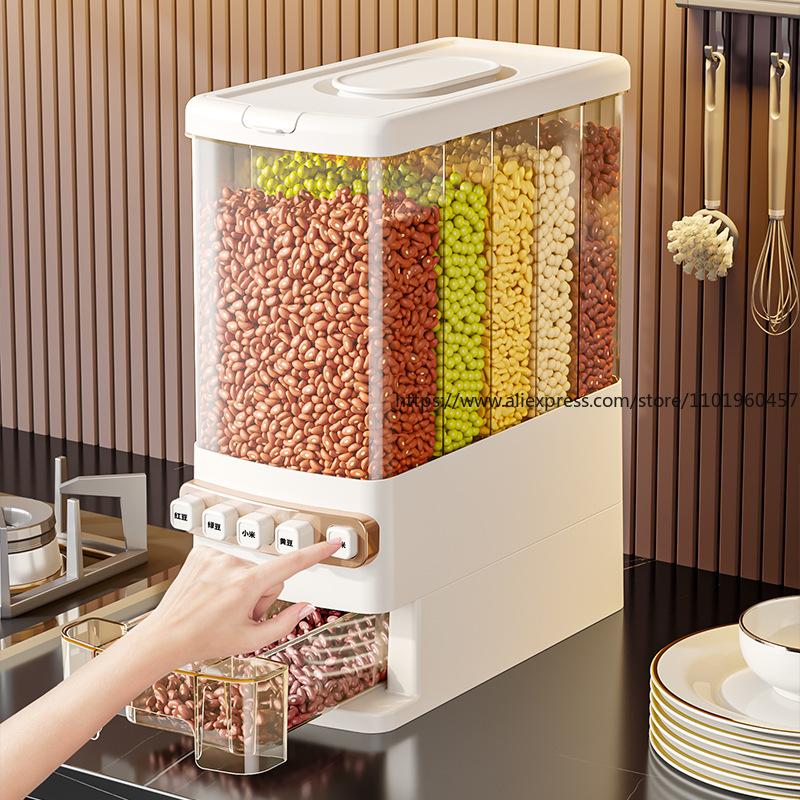 Контейнеры для хранения зерна пищевого качества, Защищенные от насекомых, Влагонепроницаемые, Герметичные коробки, Домашнее ведро для риса с разделителями для зерна, круп