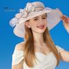 Солнцезащитная шляпа с широкими полями из органзы с цветочным украшением из перьев и защитой от ультрафиолета, полупрозрачный материал, женская шляпа, головной убор