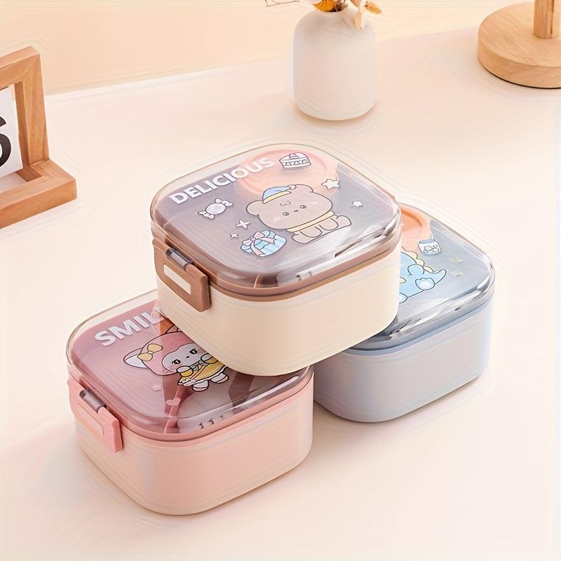 Custom Text Bear Double-layer Lunch Box, Leak-proof Split Bento Box, Portable for School Office Travel