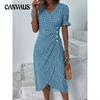 Summer Women's Dress V-Neck Floral Hem Irregular Printed Dresses