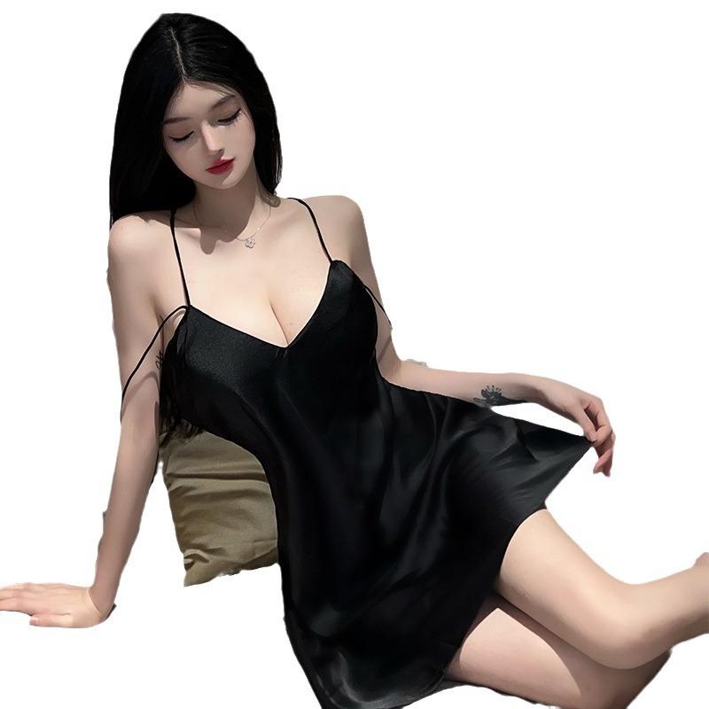 Sex Underwear Satin Large Size Free Sexy Side Split Silky Loungewear Bed Uniform Smooth Nightdress