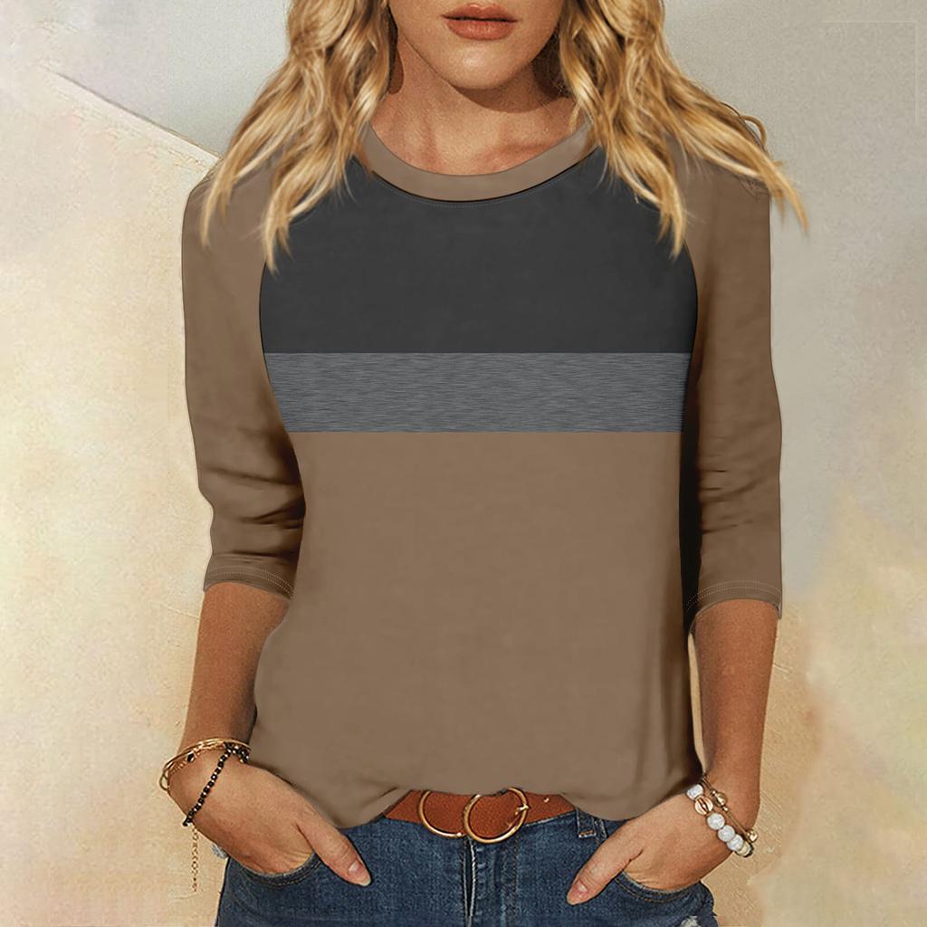 Женская модная повседневная рубашка с круглым вырезом и рукавами 3/4, свободная футболка с принтом, женский топ