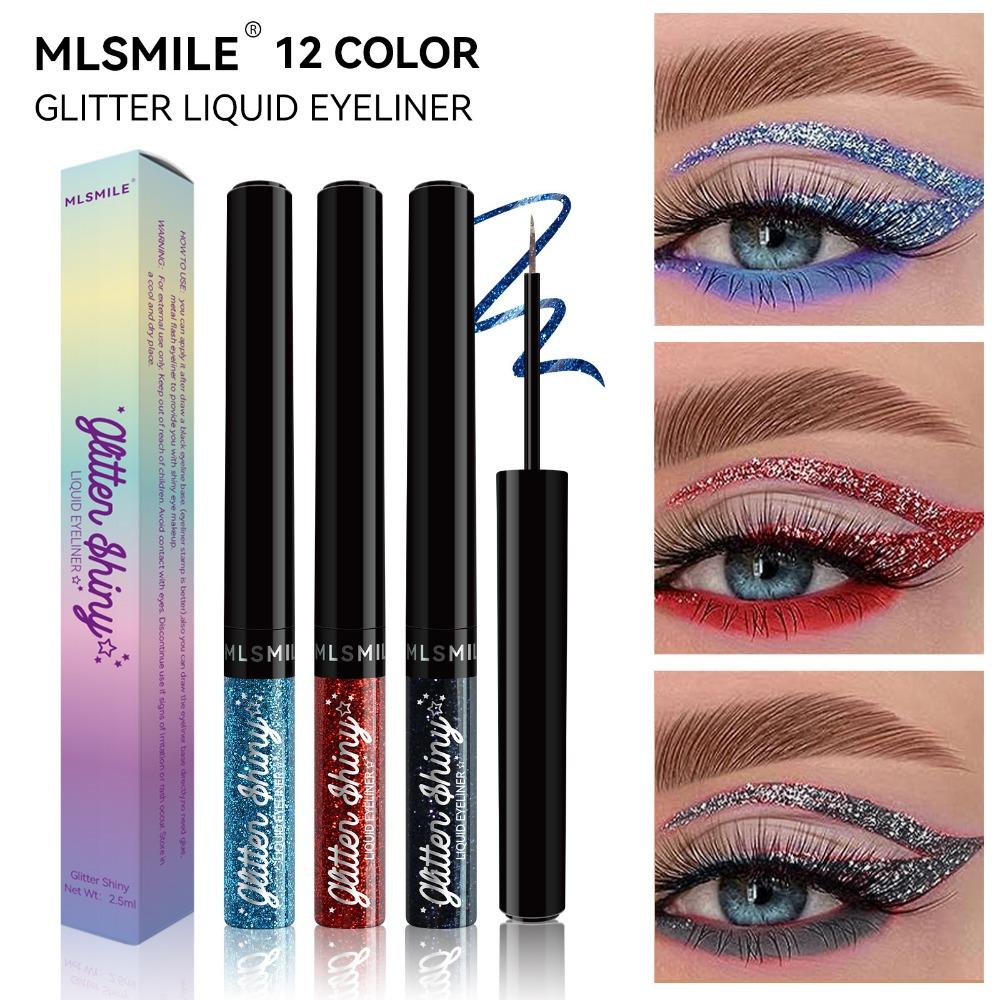 MLSMILE Pearlescent Liquid Eyeliner, Explosive Colorful Glitter Eye Shadow, Waterproof Non-smudge Eyeliner