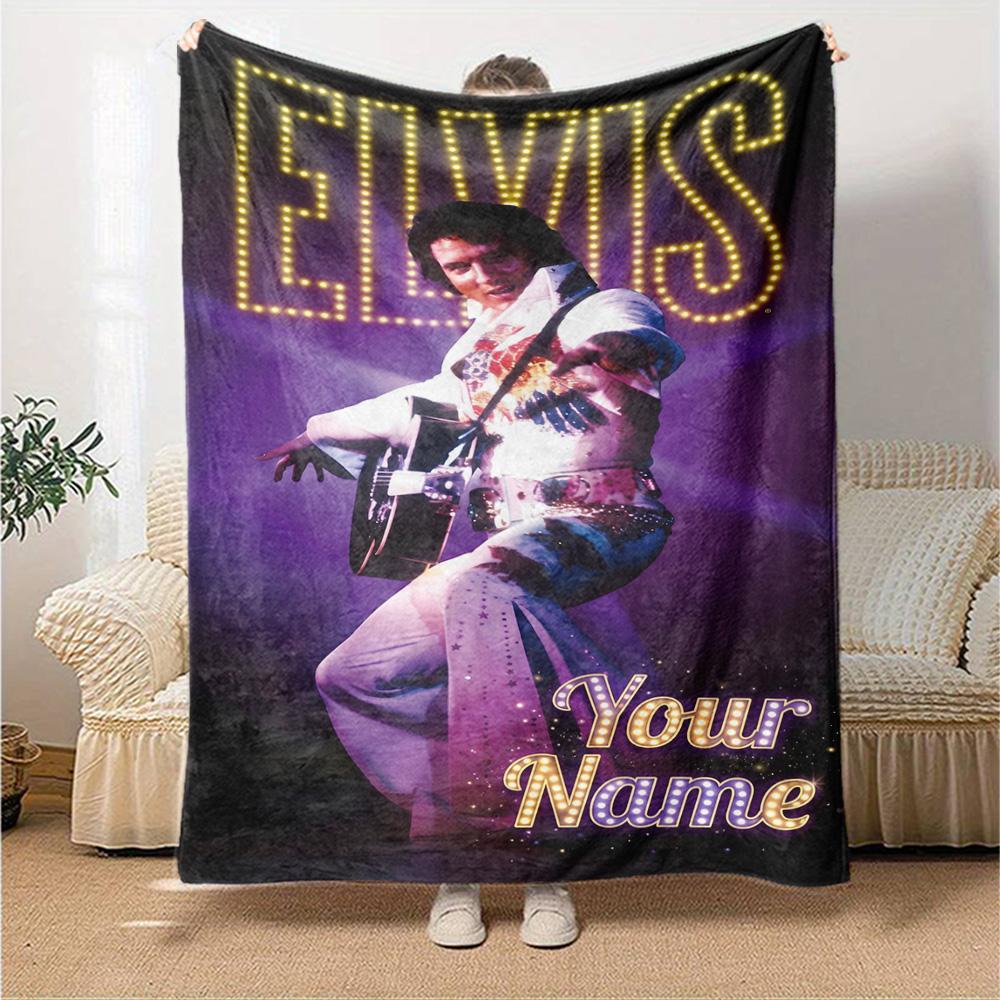 Elvis Presley Customize Your Name Blanket Throw Customizable Blanket Ultra-Soft Perfect for Office Office Chair Picnics Bed Ideal for All Seasons