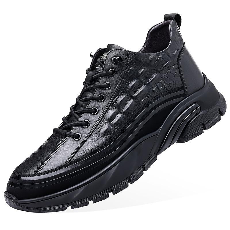 FashionGenuine Leather Men Work Shoes Lace Up Outdoor Sports Non-slip High-top Hiking Shoes for Men Black Shoes Male Sneakers