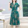 Женское летнее платье с V-образным вырезом и длинным рукавом в китайском стиле с короткими рукавами и принтом трапециевидной формы со плиссированными карманами длиной до колена для женщин среднего возраста для мамы-миди
