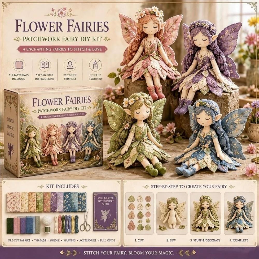 Floral Print DIY Quilted Fairy Kit Colorful Elf DIY Sewing Kit Handmade Gift