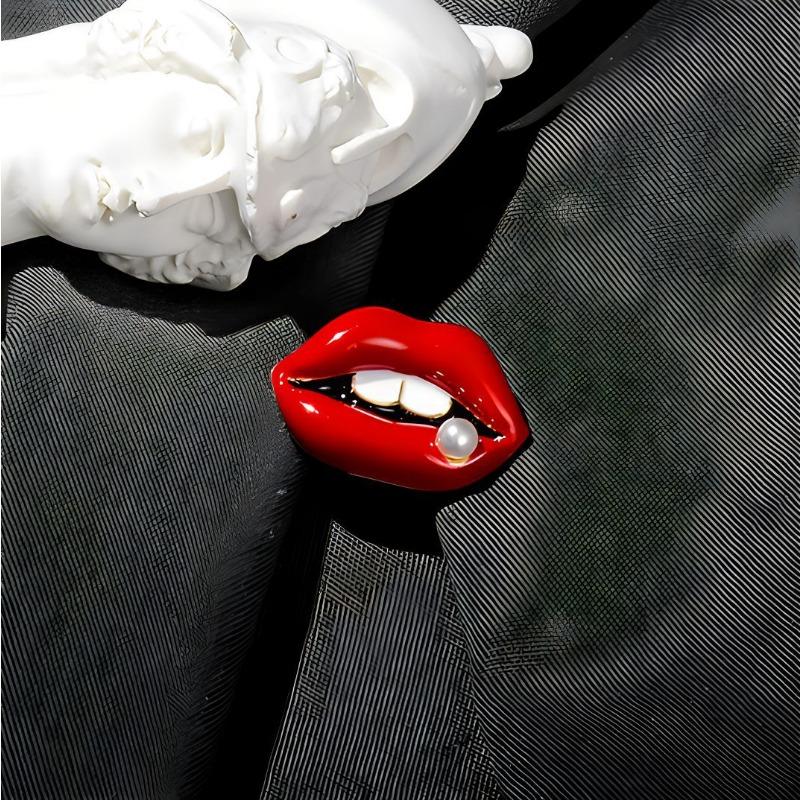 Брошь для губ цвета пламени, Женское фиксированное платье, Брошь, Жемчужная брошь, Небликующая булавка для воротника