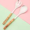 1Pc Wood Bamboo Handle Cutlery 304 Stainless Steel Dinnerware Serving Fork Spoon Flatware Knife Salad Fork Tea Spoon Tableware