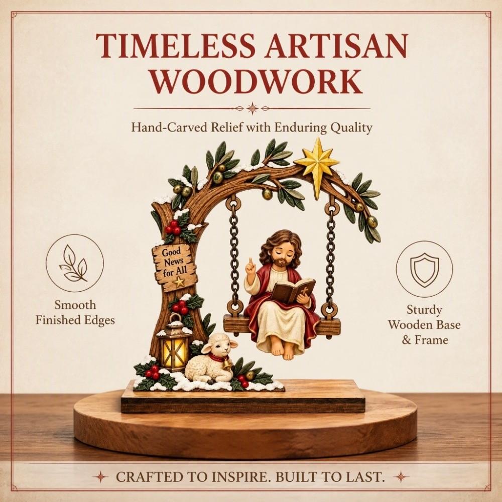 Vintage Wooden Jesus Swing Ornament Religious Christian Tabletop Decor Home Desktop Decoration