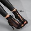 New Women Fashion Show Net Fabric Cross Strap Sexy High Heel Sandals Woman Shoes Pumps Lace-up Peep Toe Sandals Casual Mesh