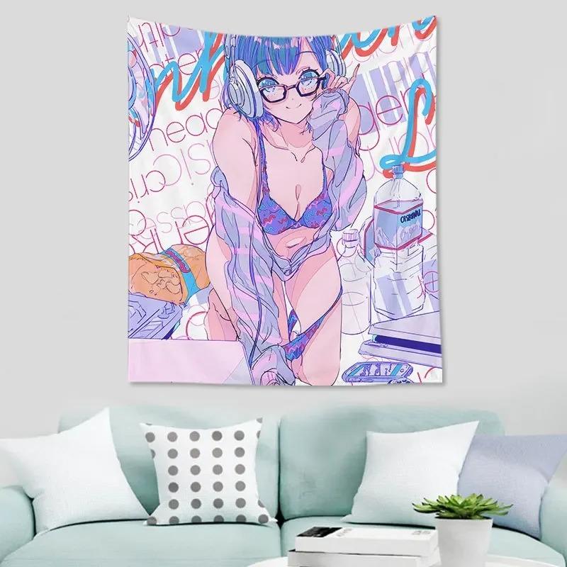 Мультфильм Интернет-зависимая девушка висит ткань офис гостиная гобелен украшение стены дома гобелен