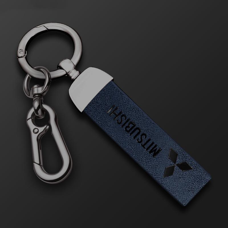 dnsh2 Suede Leather Car Logo Key Chain Braided Rope Keyrings Pendant Accessories For Mitsubishi Outlander Lancer EX ASX L200 Pajero