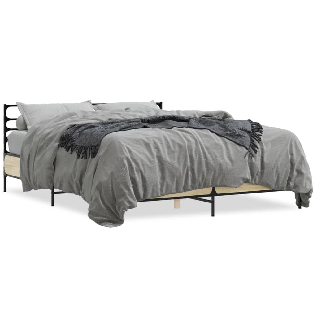 Bed Frame Sonoma Oak 160 x 200 cm Wood Based Material and Metal