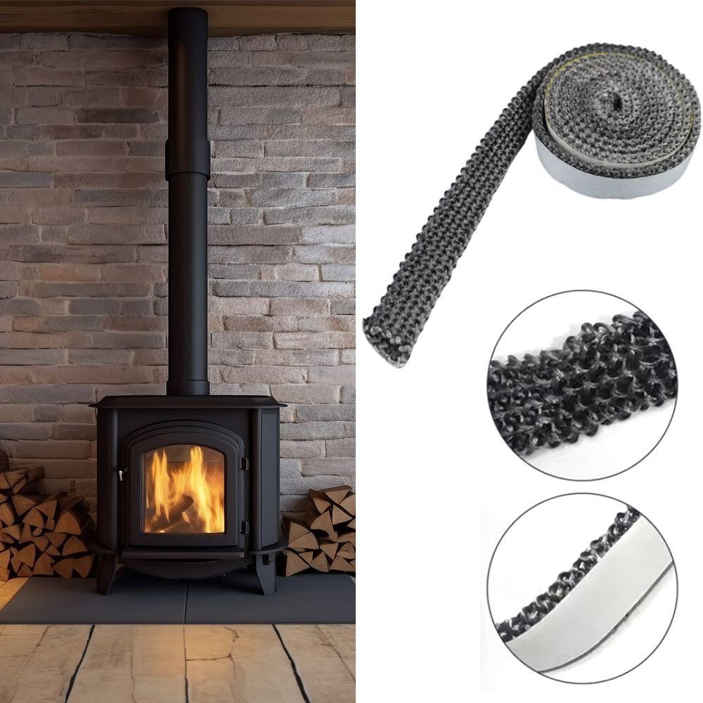 Black Flat Stove Rope Self Adhesive Chimney Door Sealing Cord Stove Heating Fireplaces Part