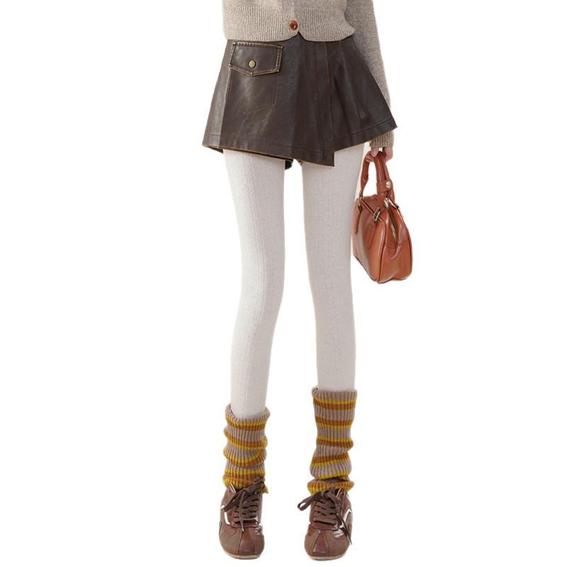 Женские ретро вельветовые колготки с кабельным узором - Высокая посадка, Утягивающие, Японский стиль, Универсальные милые осенне-зимние носки