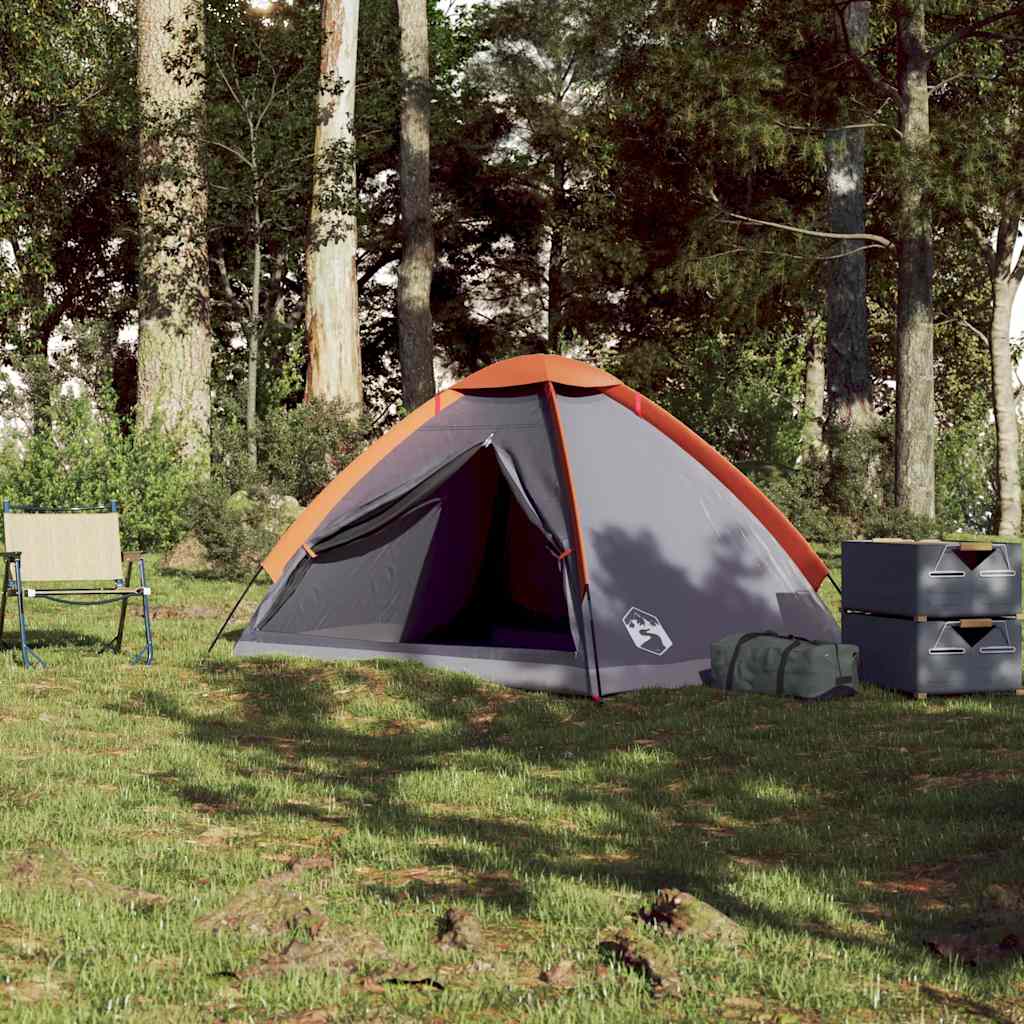 Dome Camping Tent for 2 Persons Gray and Orange Waterproof