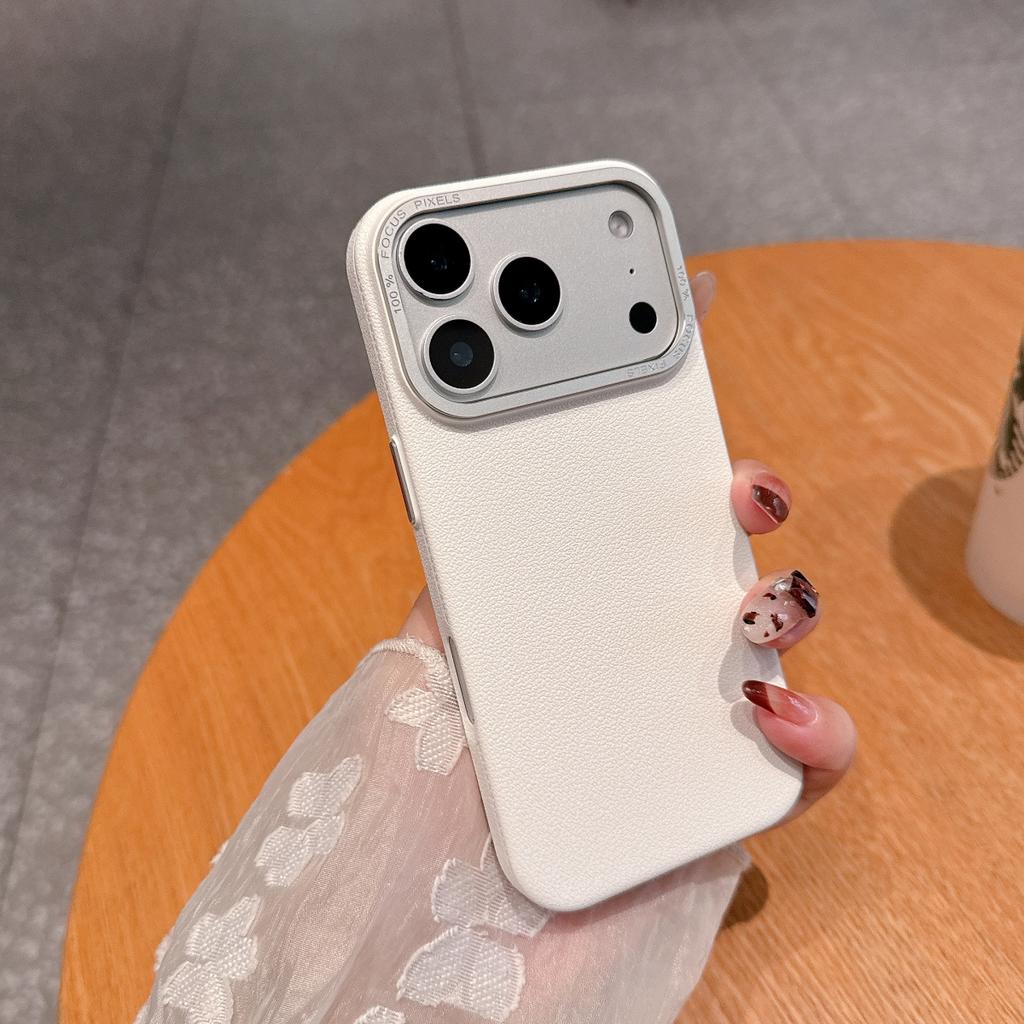 Чехол для телефона с текстурой кожи личи, однотонный, для iPhone 17 Air 16 15 14 Plus 13 12 Pro Max, с металлическим кольцом для камеры, противоударный