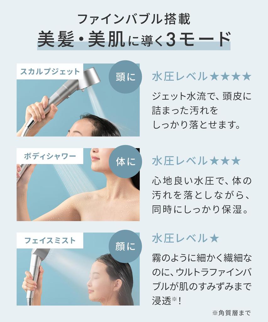 SALONIA Shower Head Fine Bubble Clear Bubble Water Saving High Water Pressure Chlorine Removal Cartridge Bicarbonate Tablet Included Silver Micro-Nano