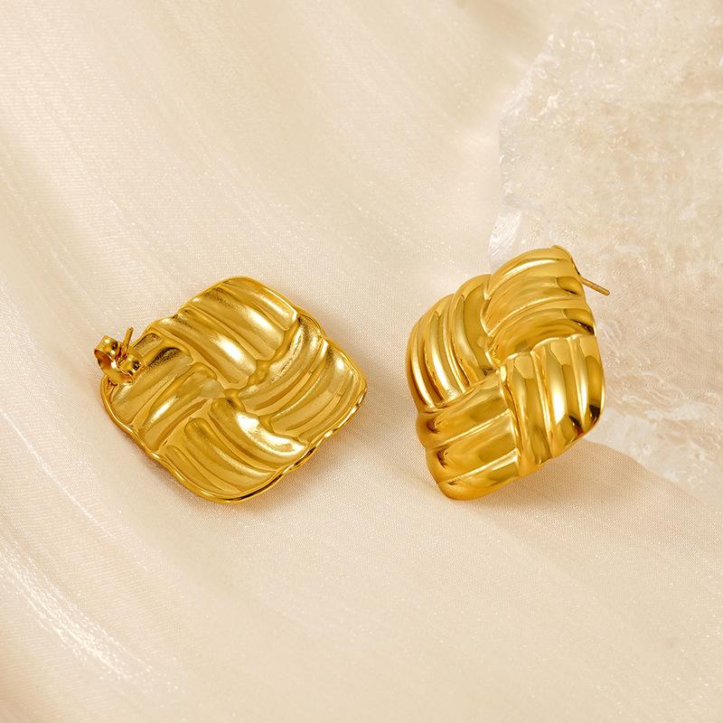 Французская высокая мода персонализированные серьги-пусеты с покрытием из 18-каратного золота серьги из нержавеющей стали с квадратной текстурой серьги с темпераментом