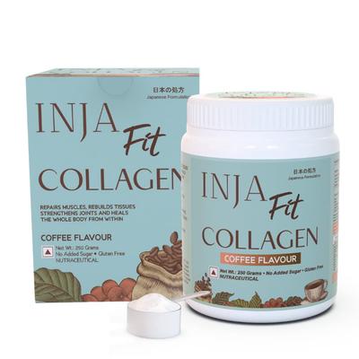 INJA Wellness Fit Marine Collagen Supplement для коллагенового порошка с витамином C, японская формула, здоровые суставы и мышцы, кофейный вкус, 250 г