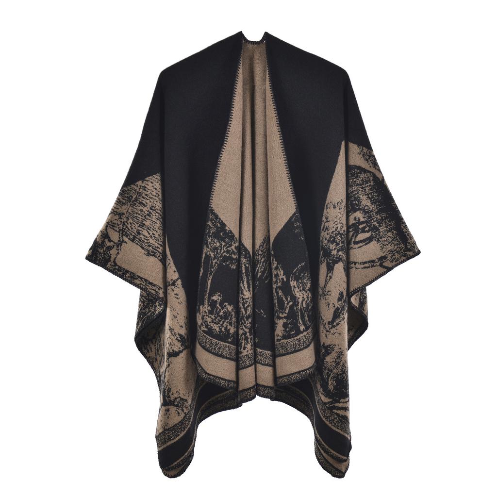 Осенне-зимний женский шарф и шаль из искусственного кашемира с разрезом, утолщенная и удлиненная теплая накидка