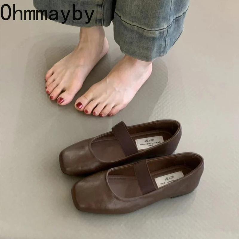 Женские балетки с квадратным носком, модные, с мелкой резинкой, весна-осень, удобные, с мягкой подошвой, женские балетки