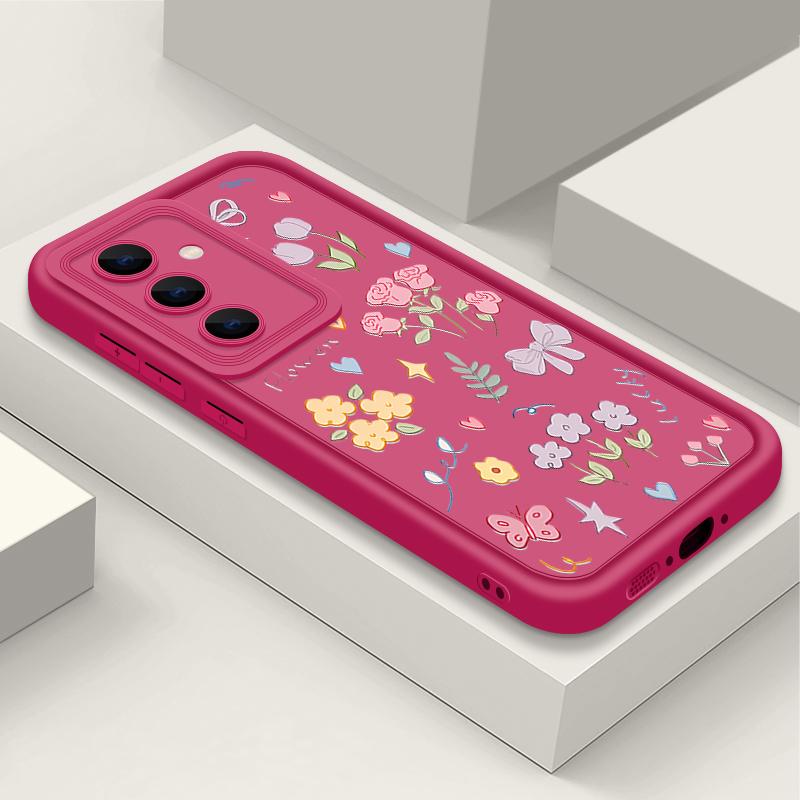 Cartoon Floral Print TPU Shockproof Matte Case For Samsung S25 Ultra S24 FE S23 Plus A56 A36 A16 A15 A55 A06 Soft Silicone Lens Protection Phone Cover