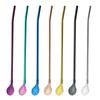 Reusable Long Handle Straw Spoon Colorful Stainless Steel Straws Beverage Scoop Bar Cocktail Coffee Stirring Drinking Spoon