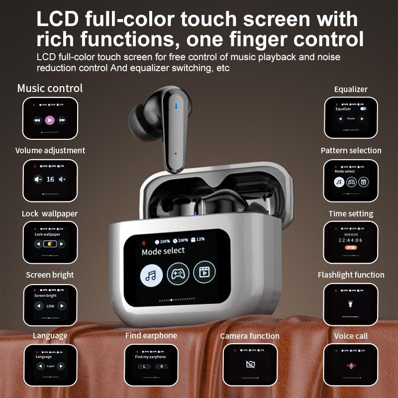Q30 Wireless Earphones ANC Noise Cancel Headphone LED Touch Screen Control HiFi Stereo Music With Microphone Wateproof Low Latency