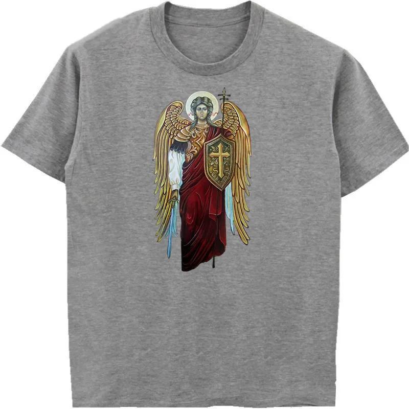 Saint Michael The Archangel Knight Of God Catholic Christian T-Shirt Short Sleeve Cotton T Shirt Hip Hop Tees Tops