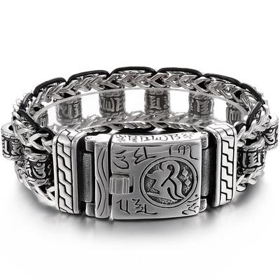 Мужской массивный браслет-цепочка из плетеной стали и кожи шириной 22 см и 22 мм с вращающимися бусинами, ювелирные изделия с мантрами из шести символов