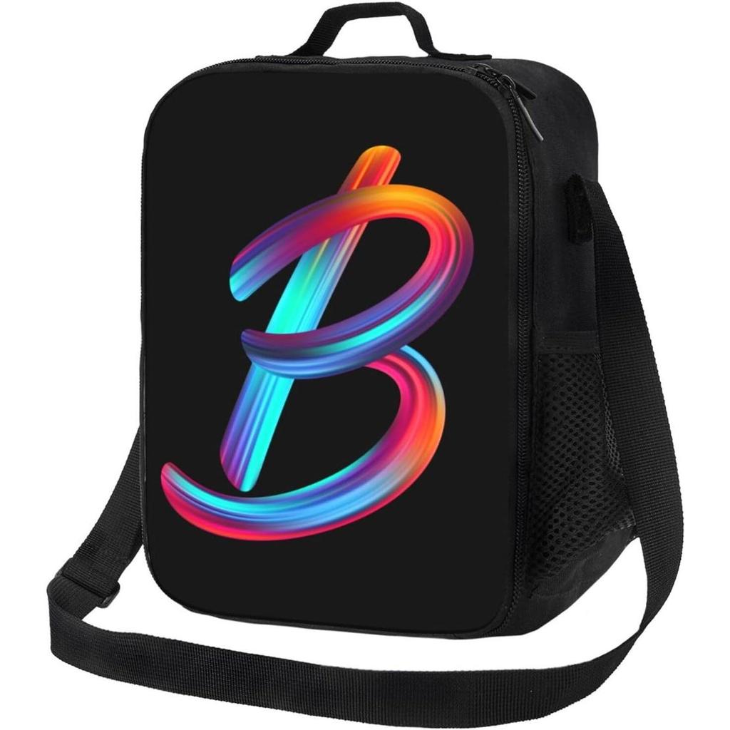 Waterproof Reusable Portable Lunch Tote for Students Colorful Men Women Lunch Box Thermal Cooler Bag for Work Rainbow Letter