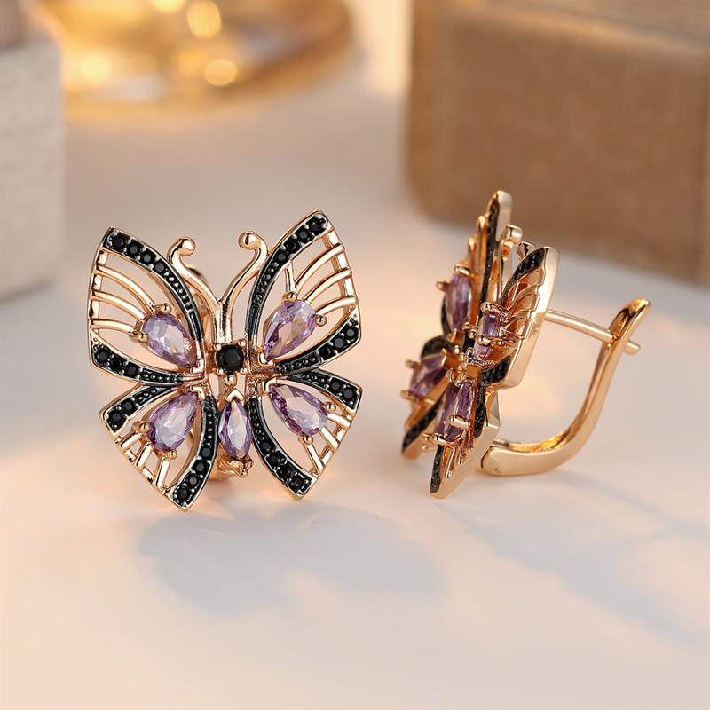 Изысканные полые циркониевые серьги-бабочки для женщин, золотого цвета, свадебные ретро-темпераментные ювелирные изделия, подарок