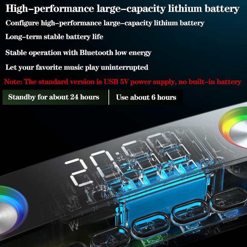 Clock Bluetooth Wireless Game Speaker Soundbar 3D Stereo Subwoofer Computer Loudspeaker with Light Soundbar for Tv Home Theater