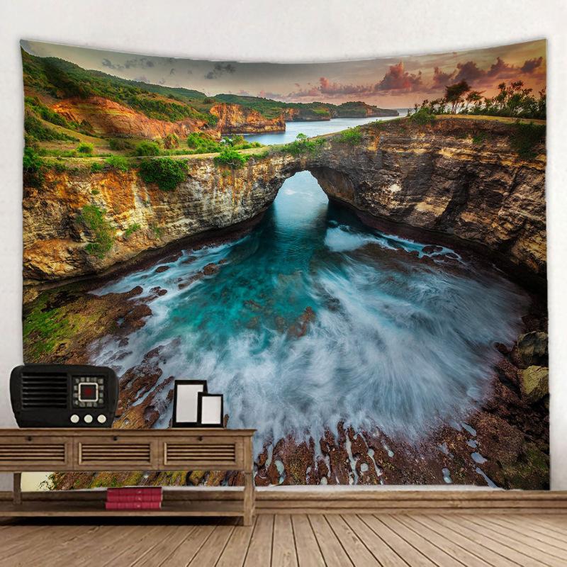 Горный пик Закат Пейзаж Гобелен 3D Лес Водопад Пейзаж Настенное украшение Домашний фон Ткань Декор Садовый постер