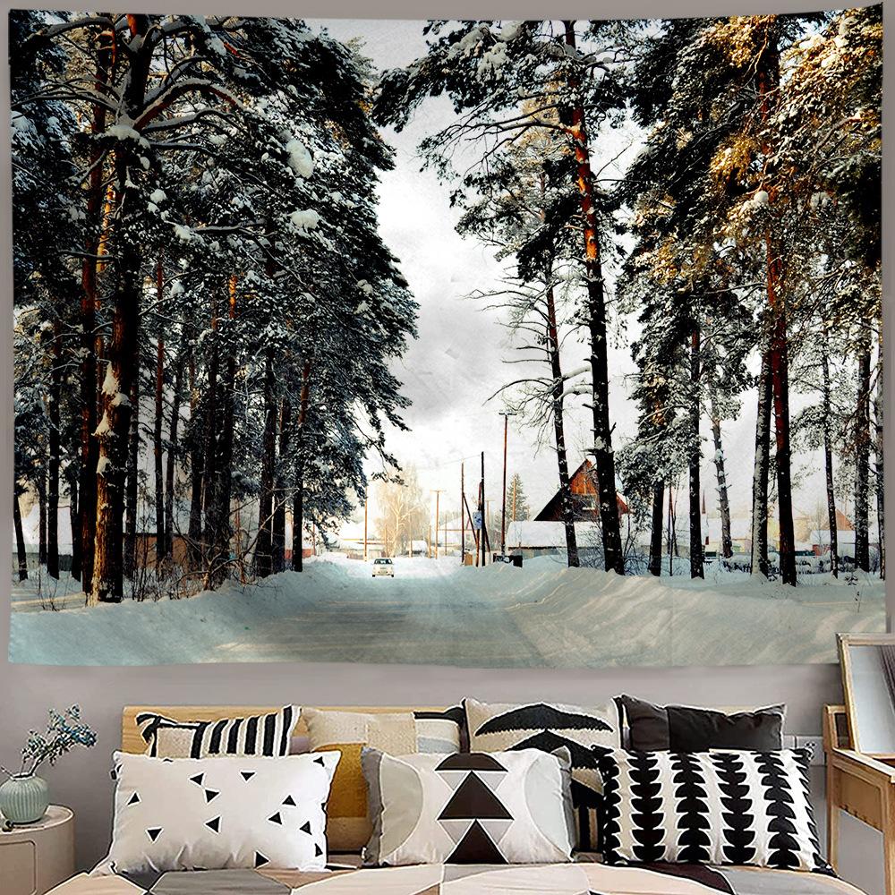 Рождественский лес снежная сцена гобелен дерево настенное украшение гостиная спальня общежитие домашнее украшение